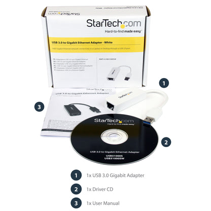 StarTech.com USB 3.0 to Gigabit Ethernet Network Adapter, 10/100/1000 Mbps, USB to RJ45, USB 3.0 to LAN Adapter, USB 3.0 Ethernet Adapter (GbE), TAA Complaint