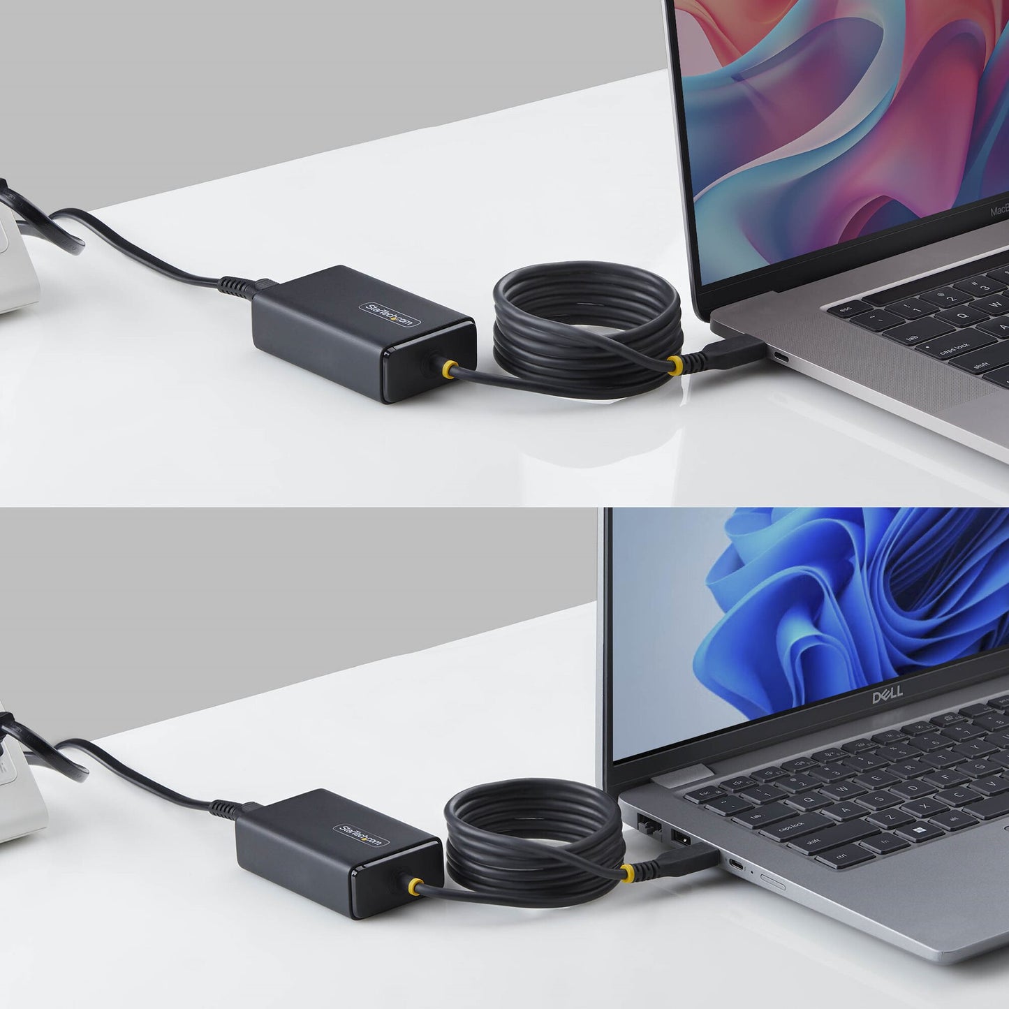 StarTech.com 65W USB-C Laptop Charger, 1.5m Tethered USB-C Cable, Power Adapter Brick for Dell, XPS, HP ProBook, MacBook Pro, Microsoft Surface Pro
