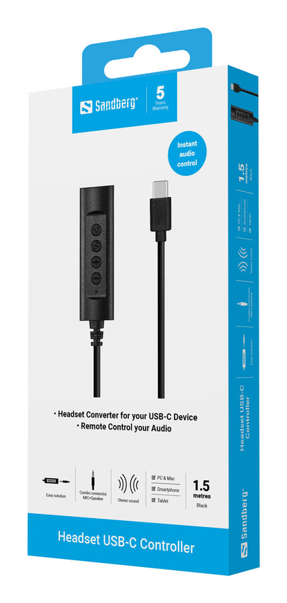 Sandberg Headset USB-C Controller, 1.5m