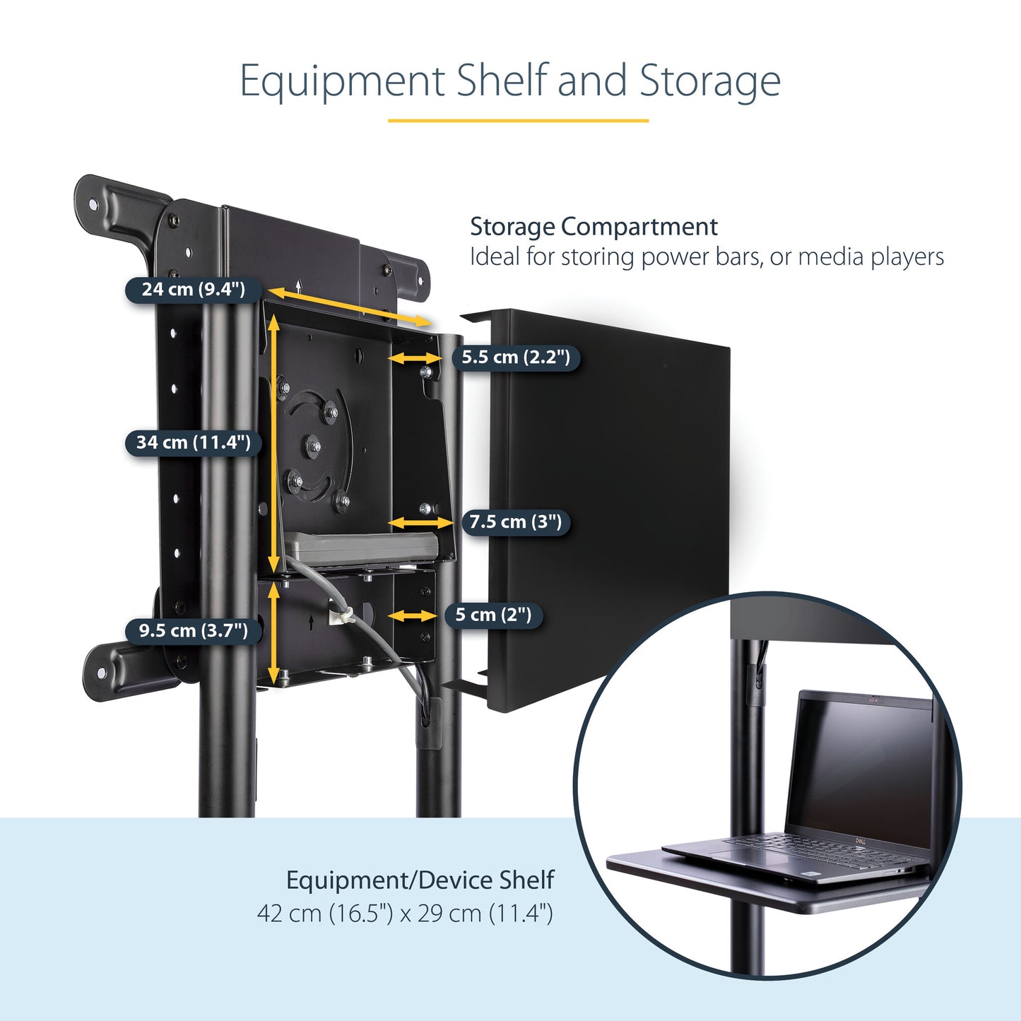 StarTech.com Mobile TV Cart - Portable Rolling TV Stand for 37-70" VESA Display (154lb/70kg) - TV Stand w/Shelf & Storage Compartment - Rotate/Tilt Display - Universal TV Mount on Wheels
