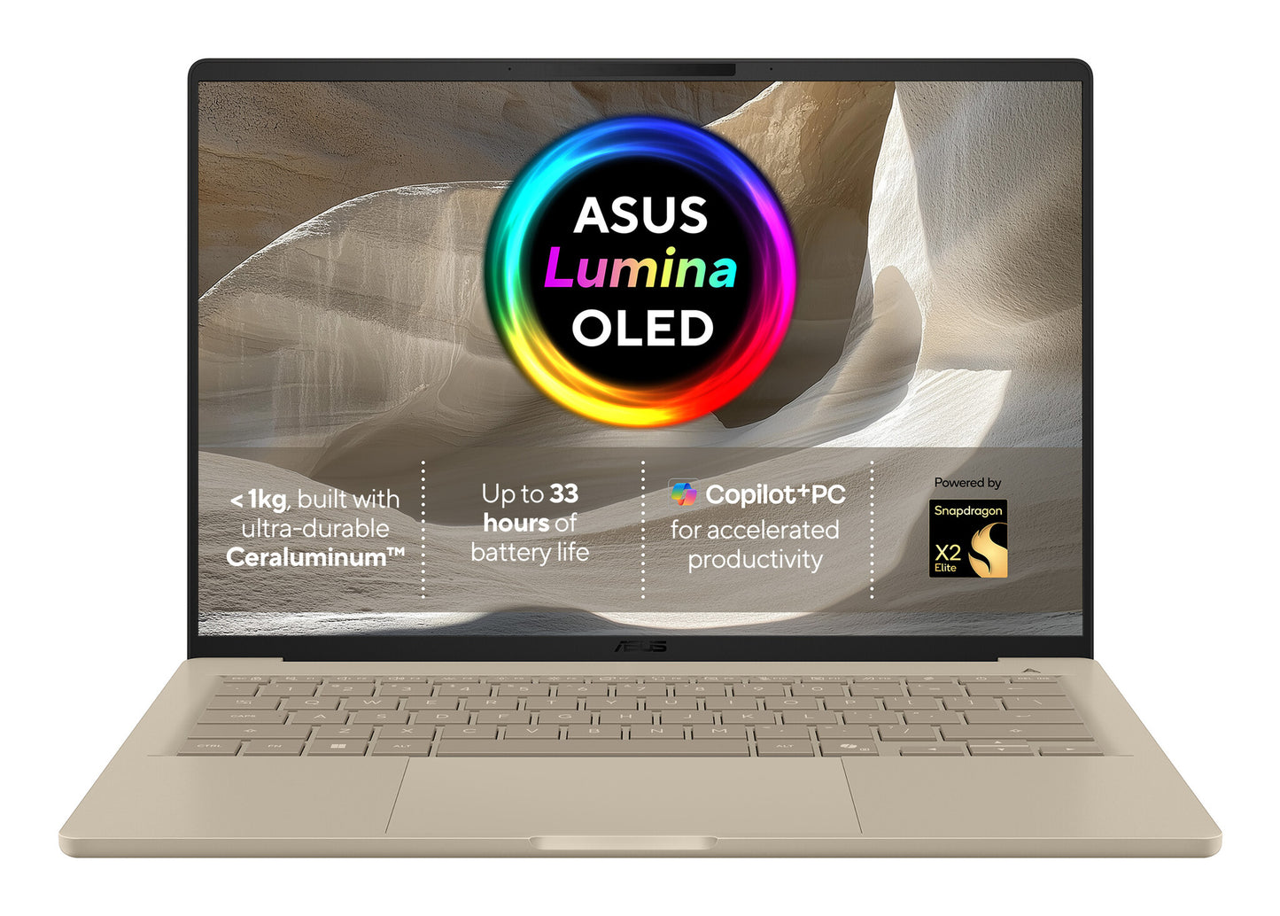 ASUS Zenbook A14 UX3407NA-QD069W Copilot+ PC Snapdragon X2E-88-100 Laptop 35.6 cm (14") WUXGA 16 GB LPDDR5x-SDRAM 1 TB SSD Wi-Fi 7 (802.11be) Windows 11 Home Beige