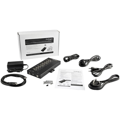 StarTech.com 8 Port Serial Hub USB to RS232/RS485/RS422 Adapter - Industrial USB 2.0 to DB9 Serial Converter Hub - IP30 Rated - Din Rail Mountable Metal Serial Hub - 15kV ESD Protection - TAA