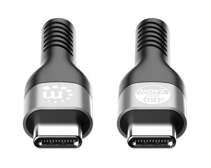 Manhattan Fast USB-C to USB-C Charging and Data Cable, 2m, Up to 240W Laptop Charging, USB 2.0, 480 Mbps, Hi-Speed USB, Extra-Long Reach for Desk or Floor Sockets, Black, Three Year Warranty