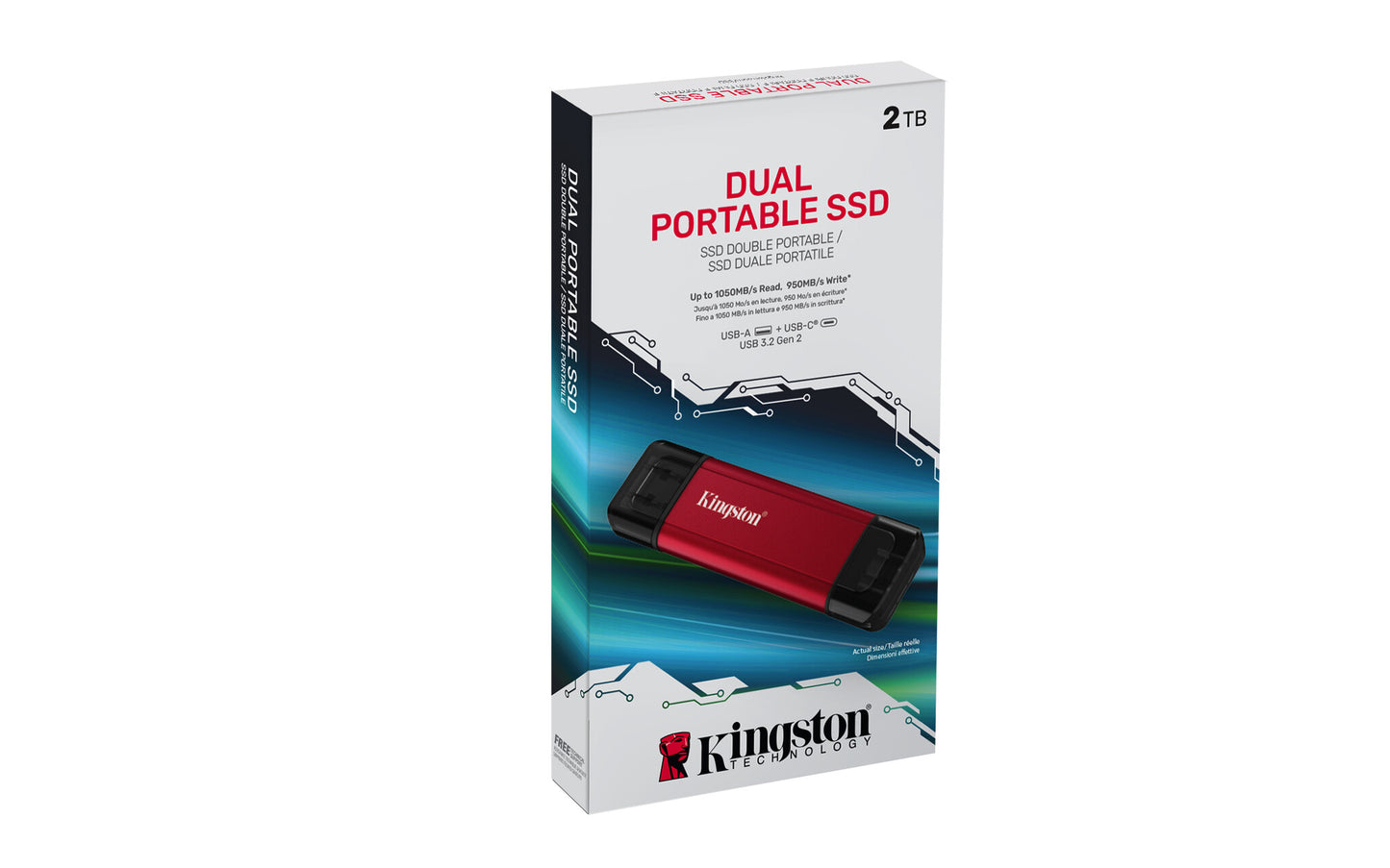 Kingston Technology 2TB Dual USB-A/C Portable SSD, Up to 1050MB/s USB 3.2 Gen 2