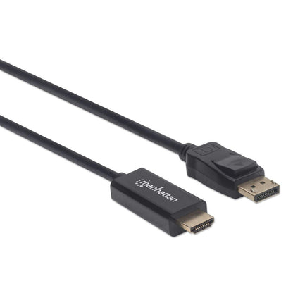 Manhattan DisplayPort 1.1 to HDMI Cable, 1080p@60Hz, 3m, Male to Male, DP With Latch, Black, Not Bi-Directional, Three Year Warranty, Polybag