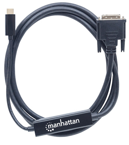 Manhattan USB-C to DVI-D Cable, 1080p@60Hz, 2m, Male to Female, Black, Equivalent to CDP2DVIMM2MB, Compatible with DVD-D, Three Year Warranty, Polybag