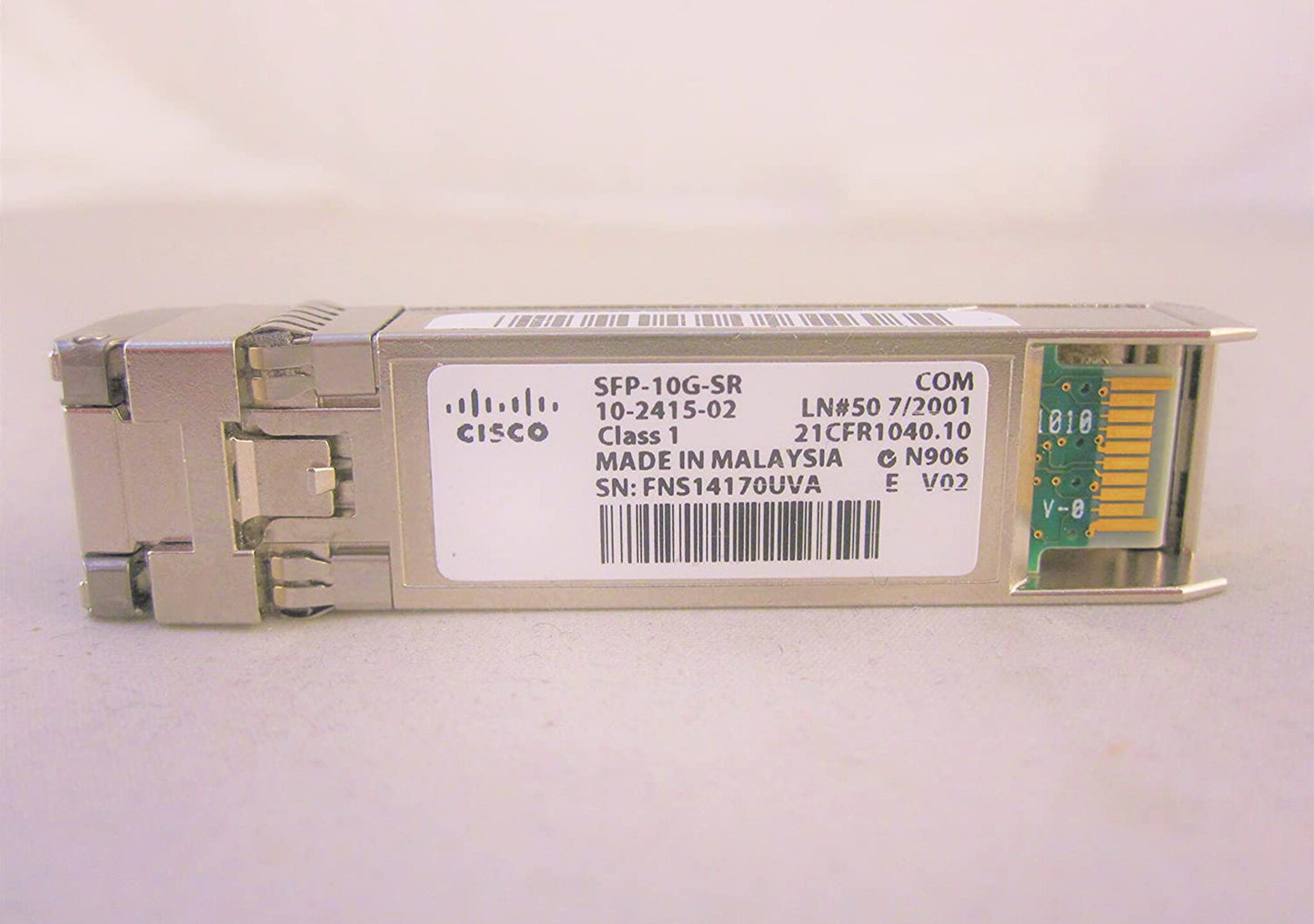 Cisco 10GBASE-SR SFP Module for 10-Gigabit Ethernet Deployments, Hot Swappable, 5-Year Standard Warranty (SFP-10G-SR=)