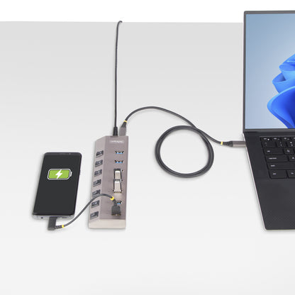 StarTech.com 7 Port Self-Powered USB C Hub with Individual On/Off Switches, USB 3.0 (5Gbps) Expansion Hub with Power Supply, Desktop Laptop USB-C to USB-A Splitter
