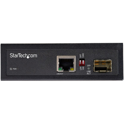 StarTech.com Industrial Fiber to Ethernet Media Converter - 10/100/1000 Mbps SFP to RJ45/Cat6 - Singlemode/Multimode Optical Fiber to Copper Gigabit Network - 12-56V DC - IP-30/ -40 to +75C