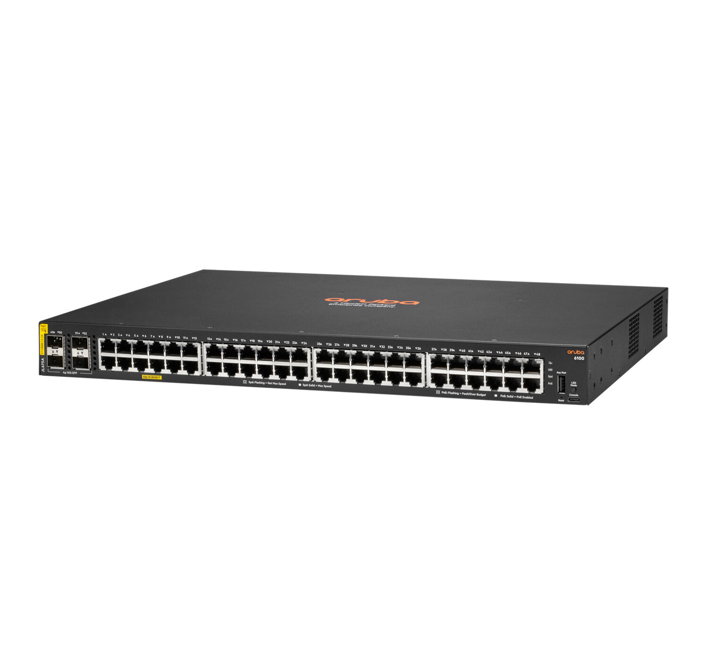 HPE Aruba Networking 6100 48G Class4 PoE 4SFP+ 370W Managed L3 Gigabit Ethernet (10/100/1000) Power over Ethernet (PoE) 1U Black