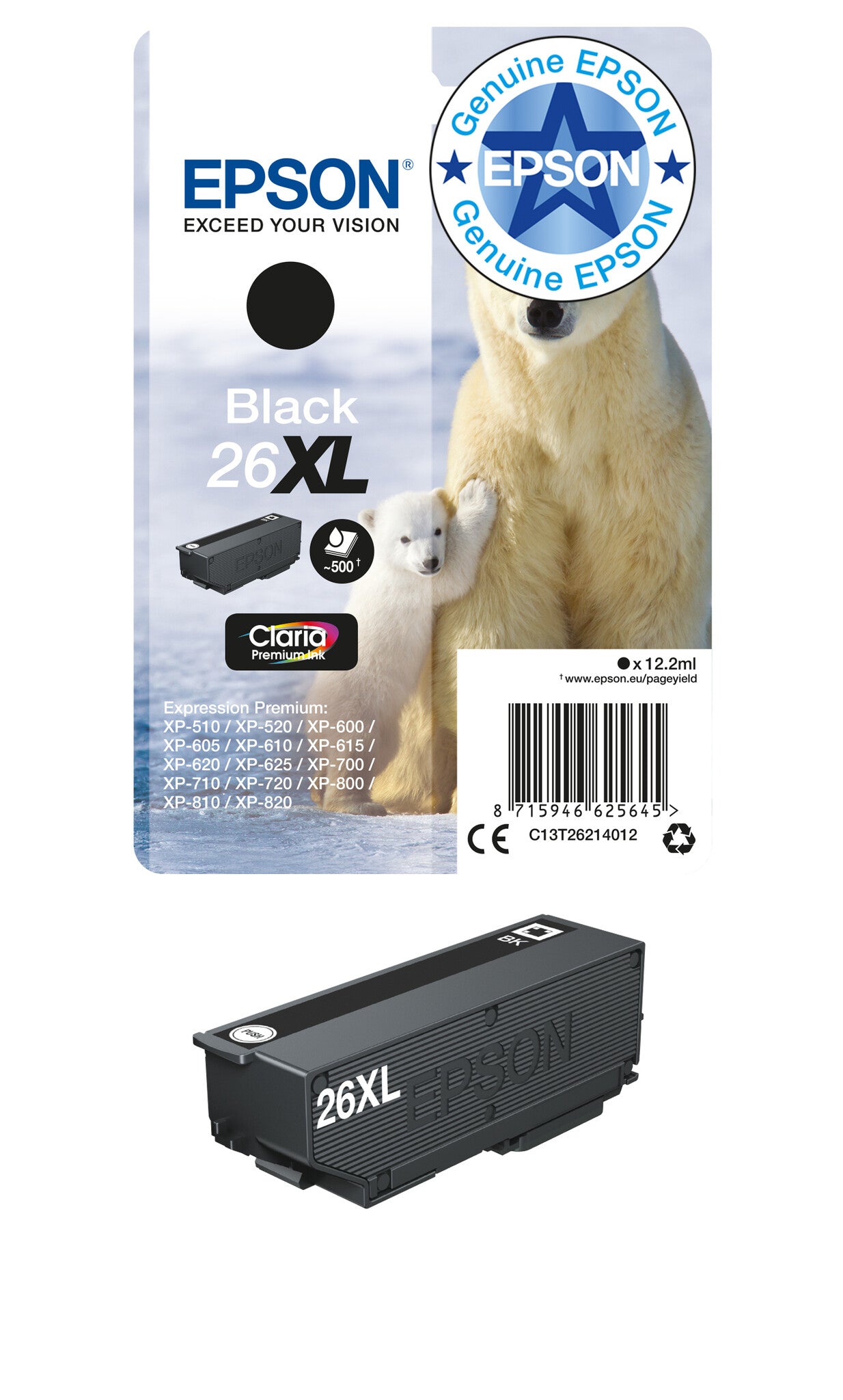 Epson 26XL Polar bear Claria Premium Single Black Ink